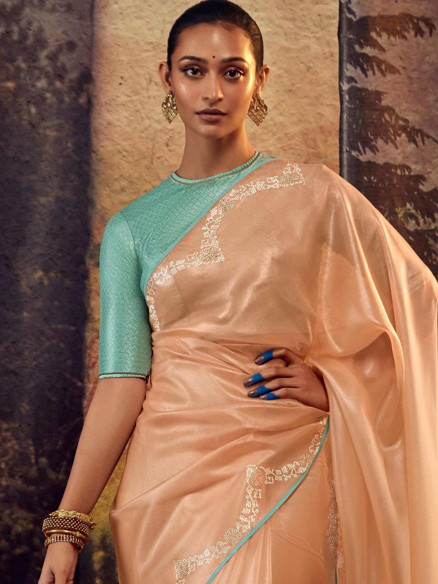 Orange Stone Embellished Saree In Organza 4 Orange Stone Embellished Saree In Organza - Image 2