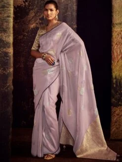 Purple Saree With Stone Work In Organza