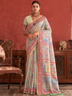 Green Floral Woven Pashmina Silk Saree