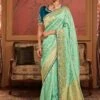 Turquoise Zari Woven Saree With Embroidered Blouse -Riwaayat Store p2255sr01