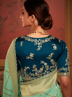 Turquoise Zari Woven Saree With Embroidered Blouse -Riwaayat Store p2255sr01 2