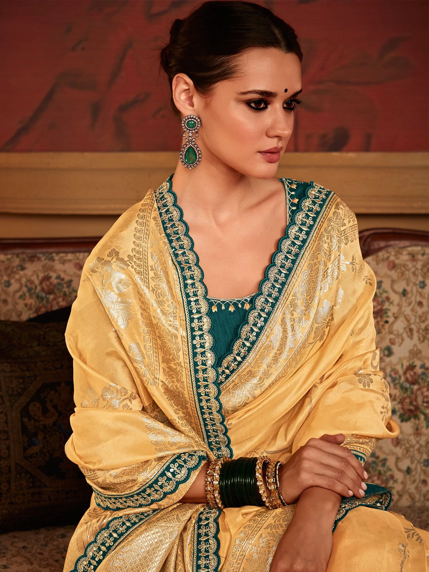 Yellow Traditional Silk Saree With Embroidered Blouse 4 Yellow Traditional Silk Saree With Embroidered Blouse - Image 2