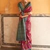Pink Printed Saree In Tussar Silk With Blouse 1 Pink Printed Saree In Tussar Silk With Blouse -Riwaayat Store p2256sr02