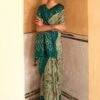 Green Tussar Silk Saree With Embroidered Blouse -Riwaayat Store p2256sr04