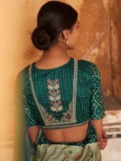 Green Tussar Silk Saree With Embroidered Blouse -Riwaayat Store p2256sr04 2