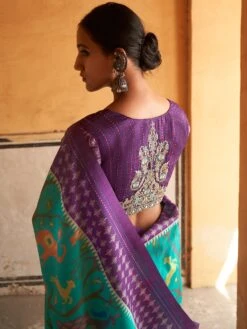 Blue Tussar Silk Saree With Printed Pattern -Riwaayat Store p2256sr05 2