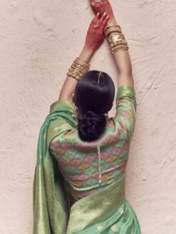 Green Zari Woven Patterns Silk Saree With Blouse -Riwaayat Store p2257sr03 2 3