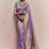 Purple Zari Woven Silk Saree With Blouse 1 Purple Zari Woven Silk Saree With Blouse -Riwaayat Store p2257sr06 3