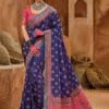 Blue Stone Embellished Banarasi Saree In Silk