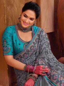 Grey Thread Work Embroidery Banarasi Silk Saree 6 Grey Thread Work Embroidery Banarasi Silk Saree -Riwaayat Store p2258sr04 1 1