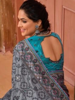 Grey Thread Work Embroidery Banarasi Silk Saree 7 Grey Thread Work Embroidery Banarasi Silk Saree -Riwaayat Store p2258sr04 2 1