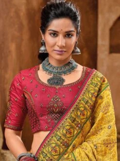 Yellow Festive Banarasi Silk Saree With Embroidered Blouse