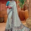 Blue Embroidered Saree In Banarasi Silk With Blouse -Riwaayat Store p2258sr06