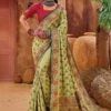 Green Stone Work Banarasi Silk Saree With Blouse -Riwaayat Store p2258sr07