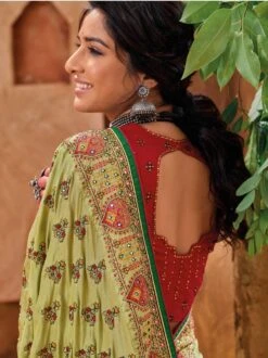 Green Stone Work Banarasi Silk Saree With Blouse -Riwaayat Store p2258sr07 2 1