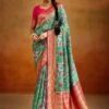 Green Silk Saree In Floral Prints With Blouse -Riwaayat Store p2265sr01