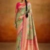Green Saree In Silk With Floral Prints -Riwaayat Store p2265sr03