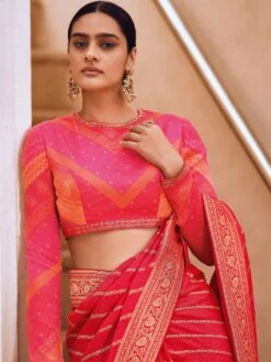 Red Bridal Saree With Digital Prints In Art Silk -Riwaayat Store p2266sr01 1