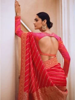 Red Bridal Saree With Digital Prints In Art Silk -Riwaayat Store p2266sr01 2