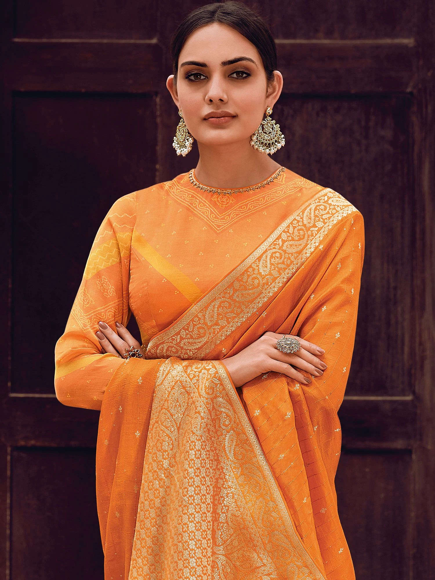 Orange Art Silk Saree In Digital Prints With Blouse 5 Orange Art Silk Saree In Digital Prints With Blouse - Image 3