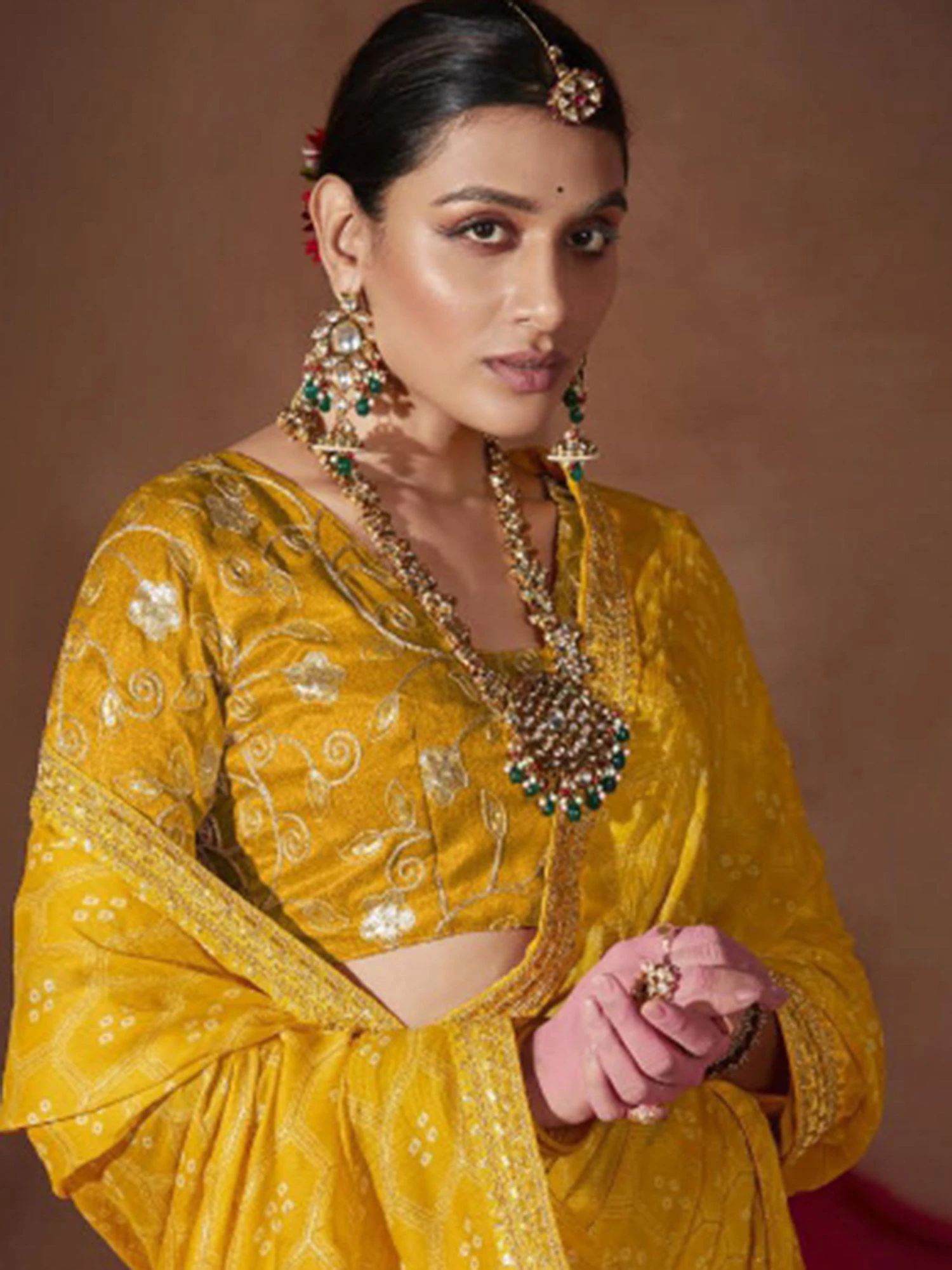 Yellow Chiffon Saree With Bandhej Prints 4 Yellow Chiffon Saree With Bandhej Prints - Image 2