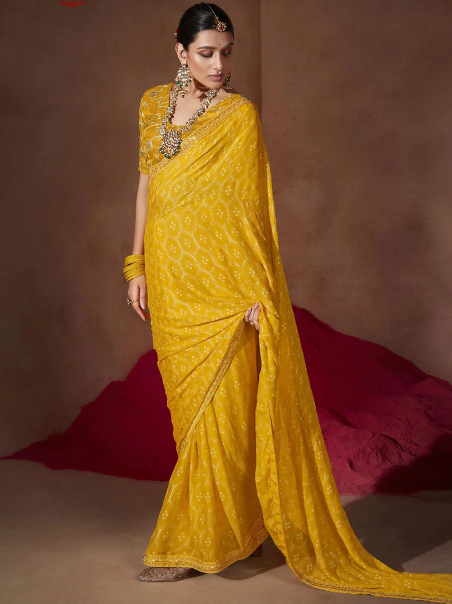 Yellow Chiffon Saree With Bandhej Prints 3 Yellow Chiffon Saree With Bandhej Prints