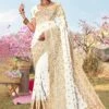 White Silk Saree In Zari With Blouse -Riwaayat Store p2269sr02