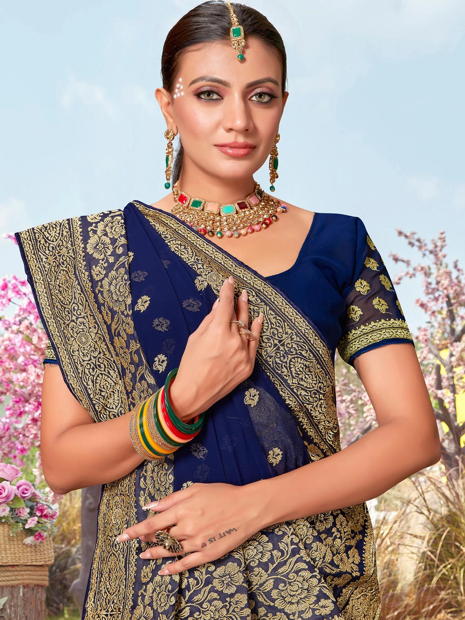 Blue Silk Saree With Woven Borders In Zari 4 Blue Silk Saree With Woven Borders In Zari - Image 2