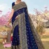 Blue Silk Saree With Woven Borders In Zari