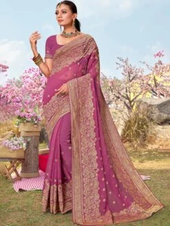 Purple Silk Saree With Blouse In Zari