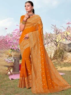 Orange Silk Saree In Zari Woven Patterns With Blouse