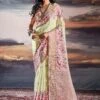 Green Satin Saree In Printed Pattern With Blouse -Riwaayat Store p2273sr02