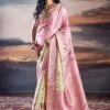 Pink Floral Printed Saree With Blouse In Satin 2 Pink Floral Printed Saree With Blouse In Satin -Riwaayat Store p2273sr06