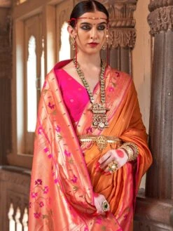 Orange Zari Woven Saree In Art Silk With Blouse 5 Orange Zari Woven Saree In Art Silk With Blouse -Riwaayat Store p2274sr01 1