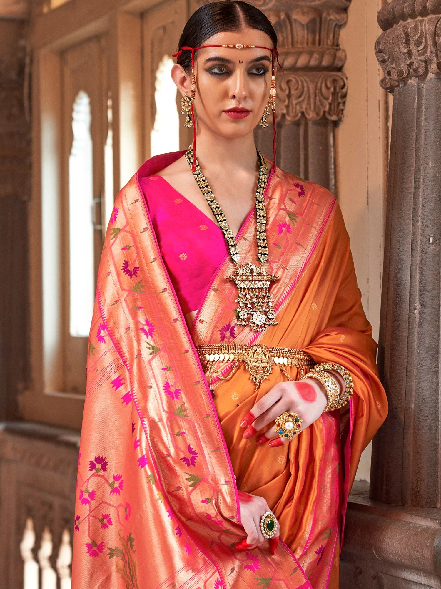 Orange Zari Woven Saree In Art Silk With Blouse 4 Orange Zari Woven Saree In Art Silk With Blouse - Image 2