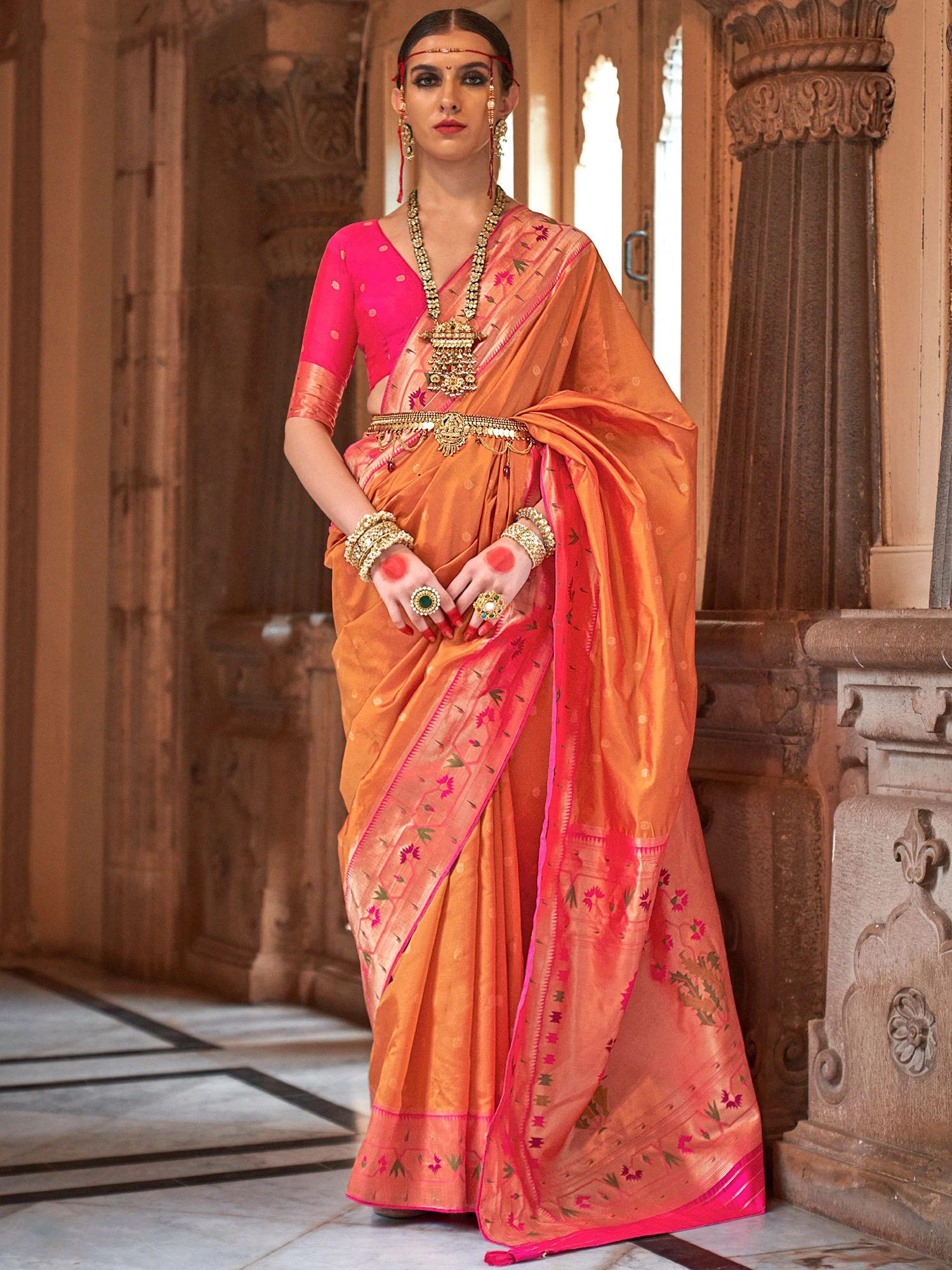 Orange Zari Woven Saree In Art Silk With Blouse 3 Orange Zari Woven Saree In Art Silk With Blouse