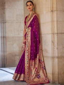 Purple Zari Embellished Saree In Art Silk