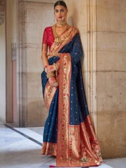 Blue Art Silk Saree With Blouse In Zari Woven