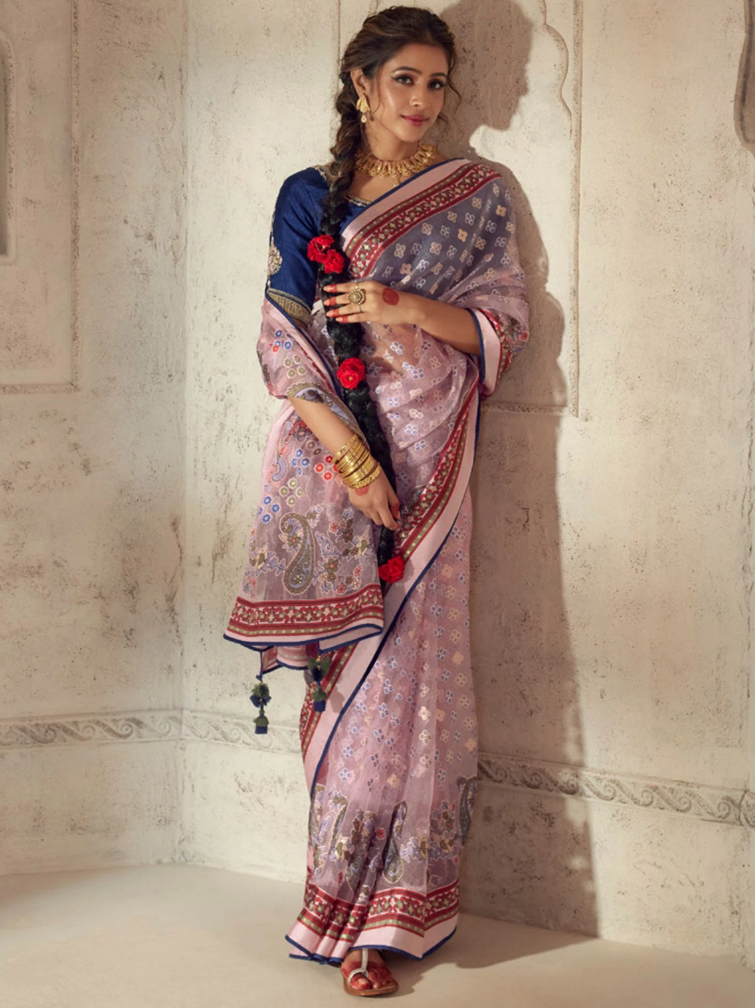 Pink Brasso Saree With Blouse 3 Pink Brasso Saree With Blouse