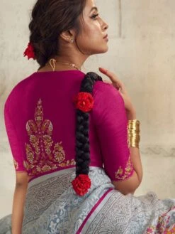 Blue Casual Wear Saree With Blouse In Brasso -Riwaayat Store p2275sr07 2