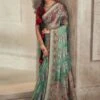 Green Brasso Saree With Embroidered Blouse -Riwaayat Store p2275sr09