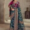 Blue Party Wear Saree In Brasso With Weaving