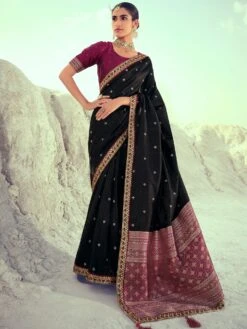 Black Woven Art Silk Saree With Blouse