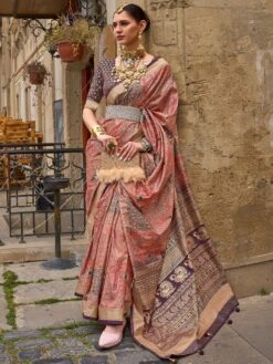 Peach Digital Printed Casual SareeWith Blouse