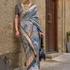 Blue Party Wear Printed Silk Saree -Riwaayat Store p2278sr04