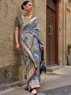 Blue Party Wear Printed Silk Saree