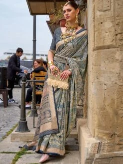 Blue Silk Weaving Saree With Blouse