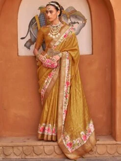 Yellow Festive Printed Saree In Art Silk