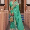 Turquoise Printed Art Silk Saree With Blouse
