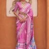 Pink Art Silk Saree In Floral Print With Blouse -Riwaayat Store p2279sr08